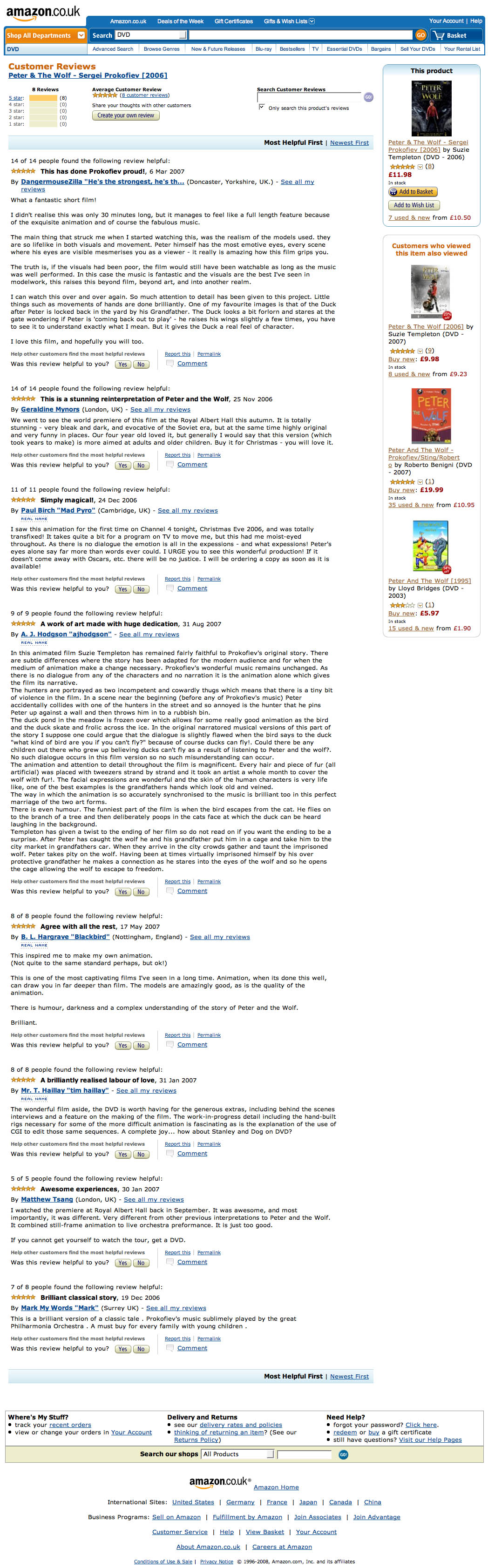 Amazon.co.uk customer reviews of Peter and the Wolf