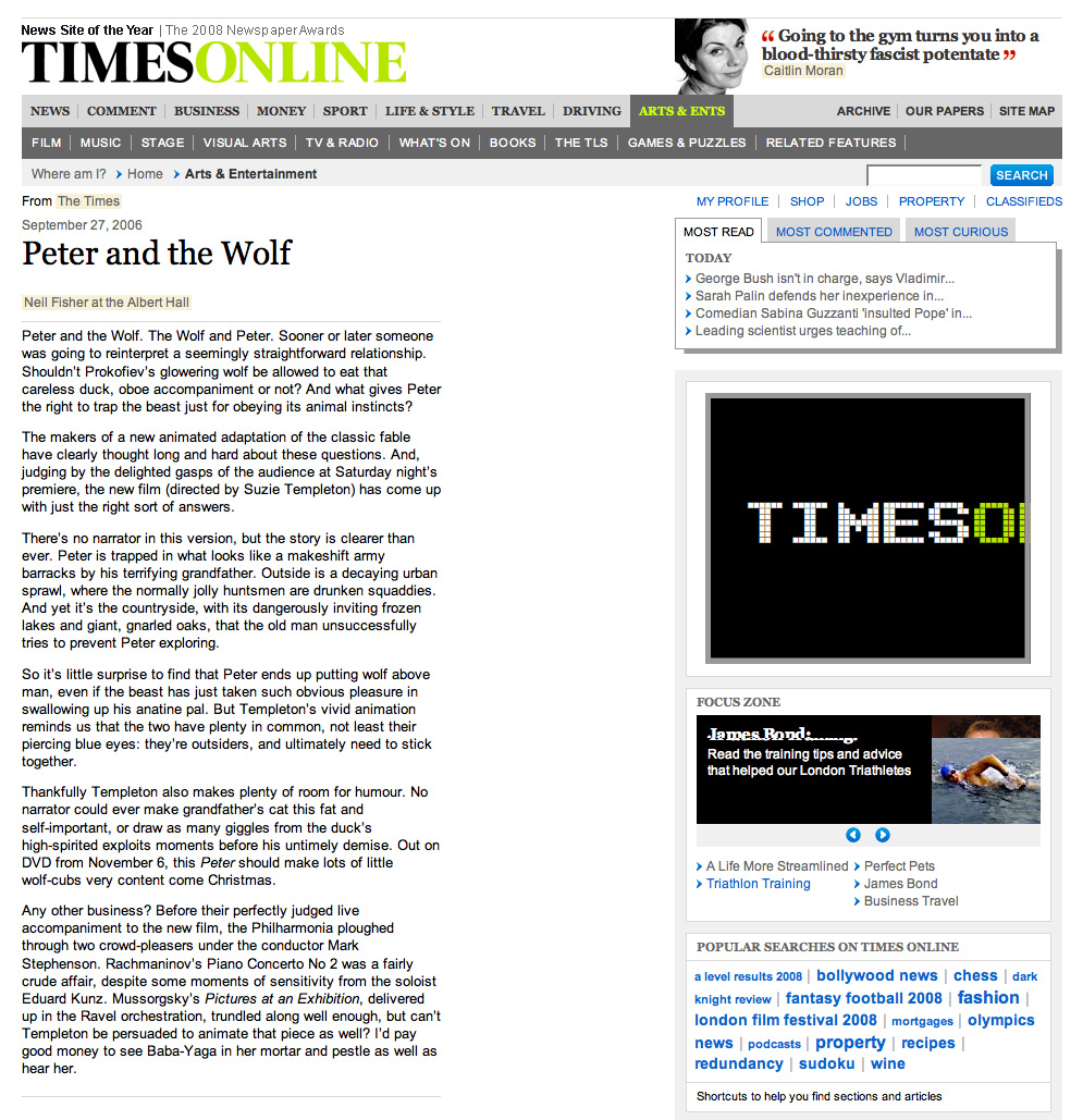 The Times review of the Royal Albert Hall premiere of Peter and the Wolf