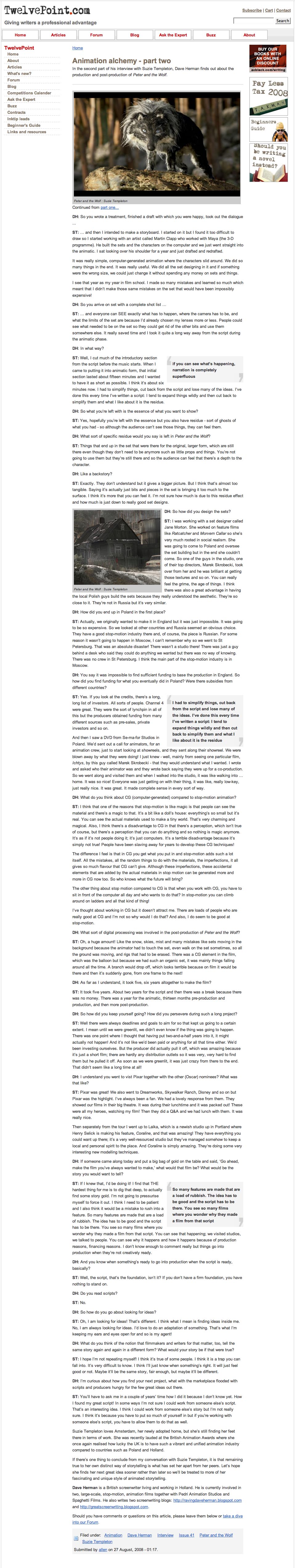 Twelvepoint interview with Suzie Templeton part 2